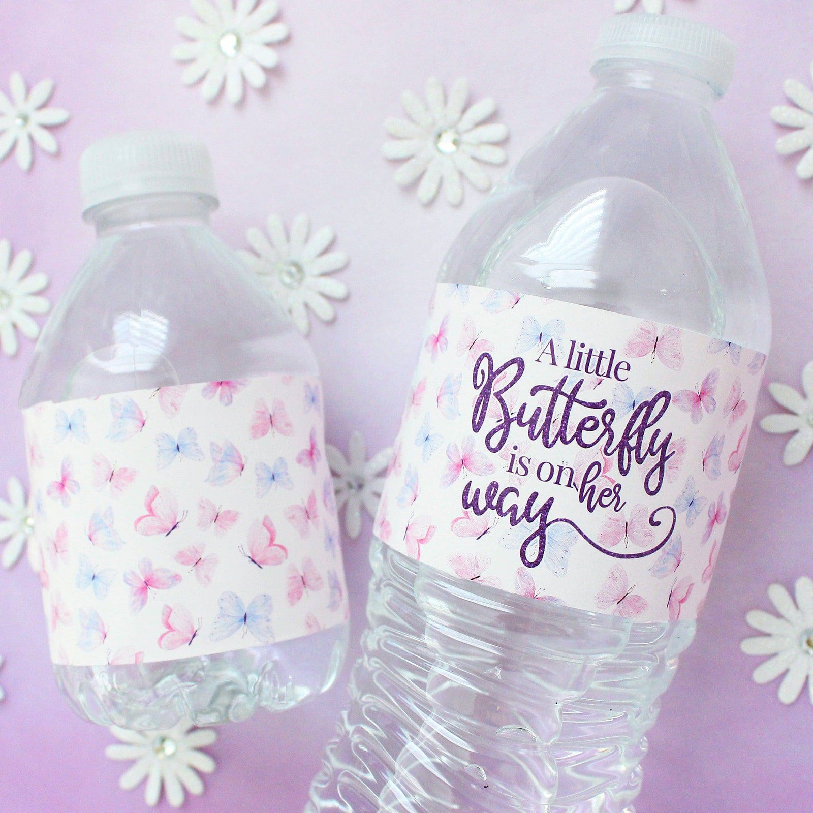 Butterfly: Baby Shower - Water Bottle Labels - Spring - 20 Stickers - Distinctivs Party