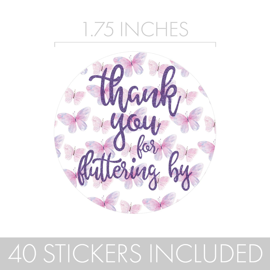 Butterfly: Purple & Pink - Baby Shower  - Thank You for Fluttering By, Spring - 40 Stickers - Distinctivs Party