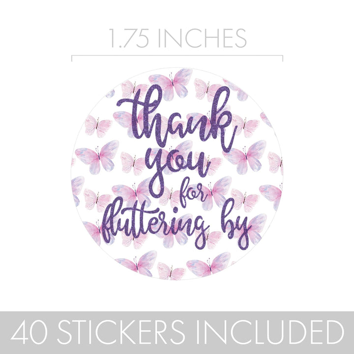 Butterfly: Purple & Pink - Baby Shower  - Thank You for Fluttering By, Spring - 40 Stickers - Distinctivs Party