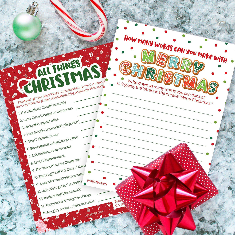 Christmas Party Game Bundle - All Things Christmas and Christmas Anagram - 25 Game Cards