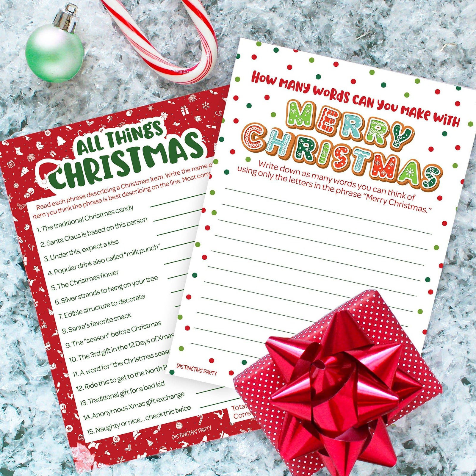 Christmas Cheer: Christmas Party Games - All Things Christmas and Christmas Anagram - Two Game Bundle - 25 Dual Sided Game Cards - Distinctivs Party