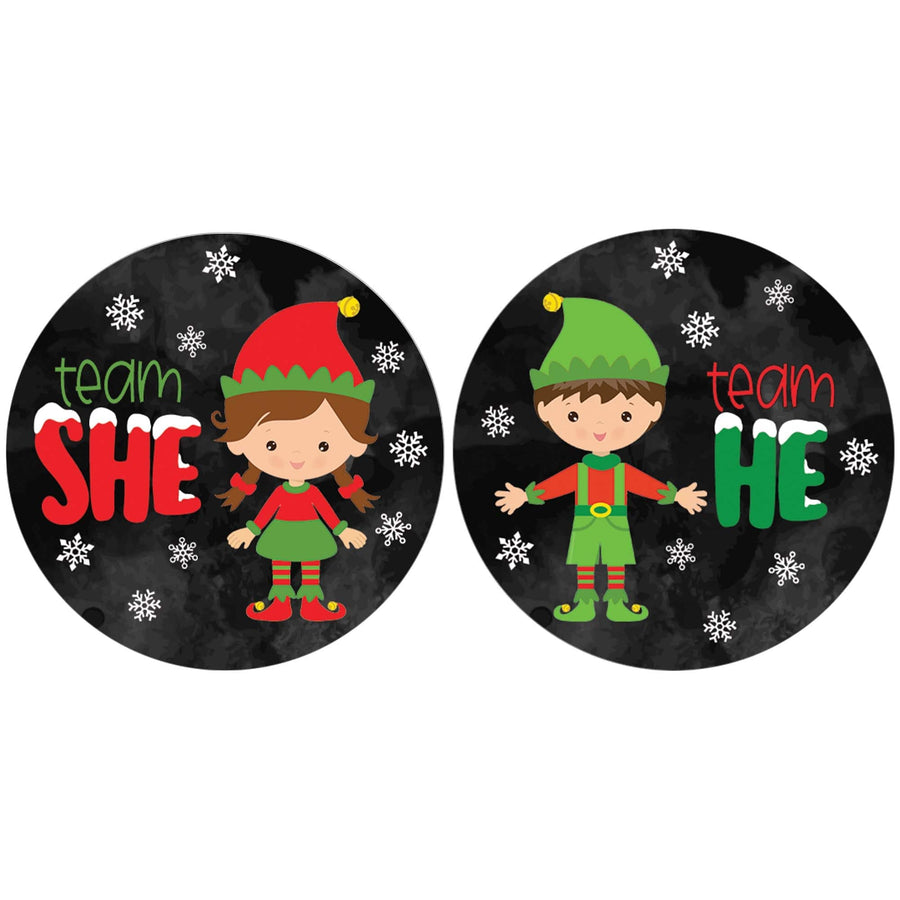 Christmas Gender Reveal: Elf Party - Team He or Team She Stickers - 40 Stickers - Distinctivs Party