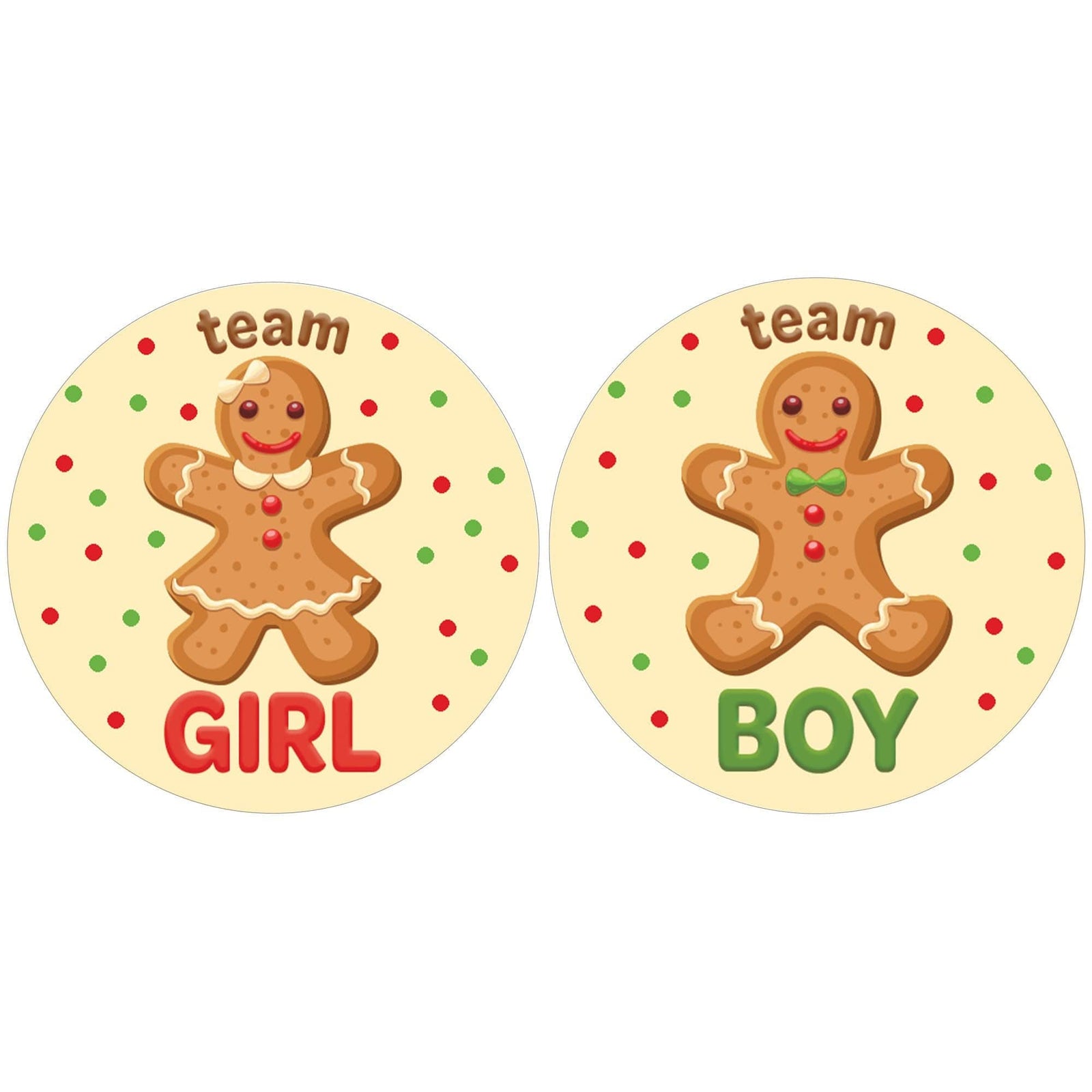 Christmas Gender Reveal: Gingerbread Party - Team He or Team She Stickers - 40 Stickers - Distinctivs Party