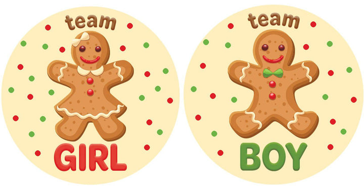 Christmas Gender Reveal: Gingerbread Party - Team He or Team She Stickers - 40 Stickers - Distinctivs Party