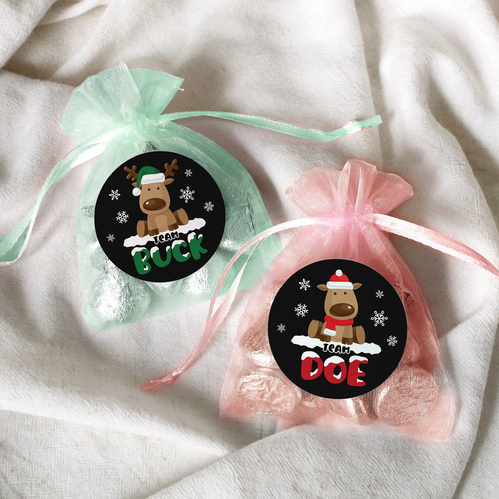 Christmas Gender Reveal Stickers: Reindeer Party - Team Buck or Team Doe Stickers - 40 Stickers - Distinctivs Party