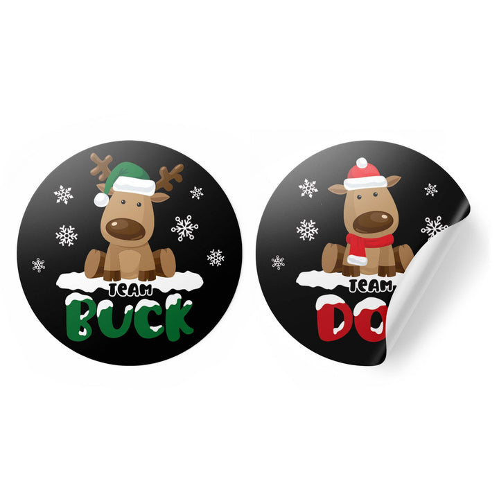 Christmas Gender Reveal Stickers: Reindeer Party - Team Buck or Team Doe Stickers - 40 Stickers - Distinctivs Party