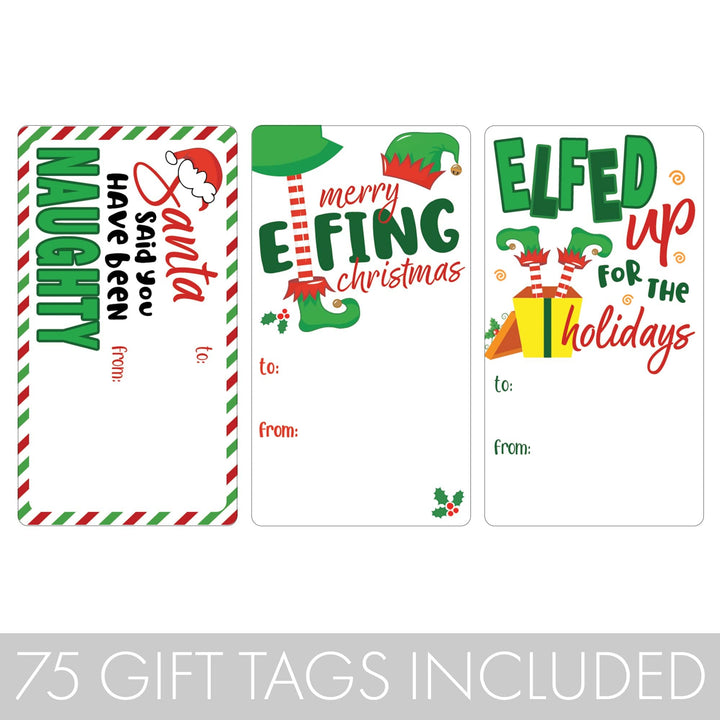 Christmas Gift Tag Stickers: Adult - Funny Elves - 75 Stickers - Distinctivs Party