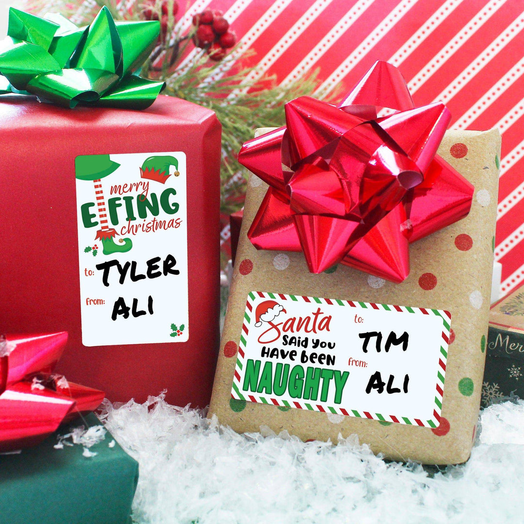 Christmas Gift Tag Stickers: Adult - Funny Elves - 75 Stickers - Distinctivs Party