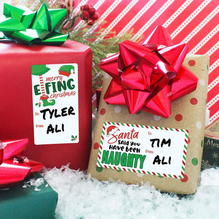 Christmas Gift Tag Stickers: Adult - Funny Elves - 75 Stickers - Distinctivs Party