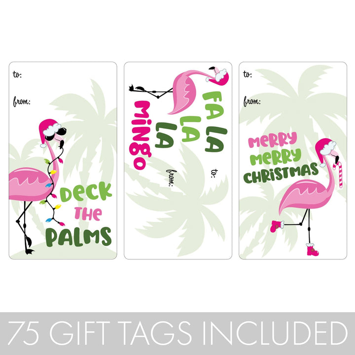 Christmas Gift Tag Stickers: Beachy Fabulous Flamingos - 75 Stickers - Distinctivs Party