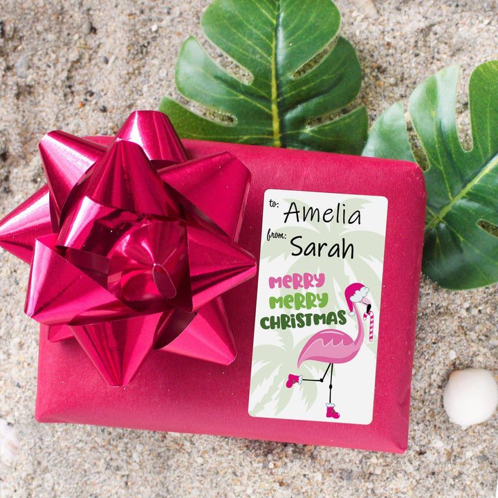 Christmas Gift Tag Stickers: Beachy Fabulous Flamingos - 75 Stickers - Distinctivs Party