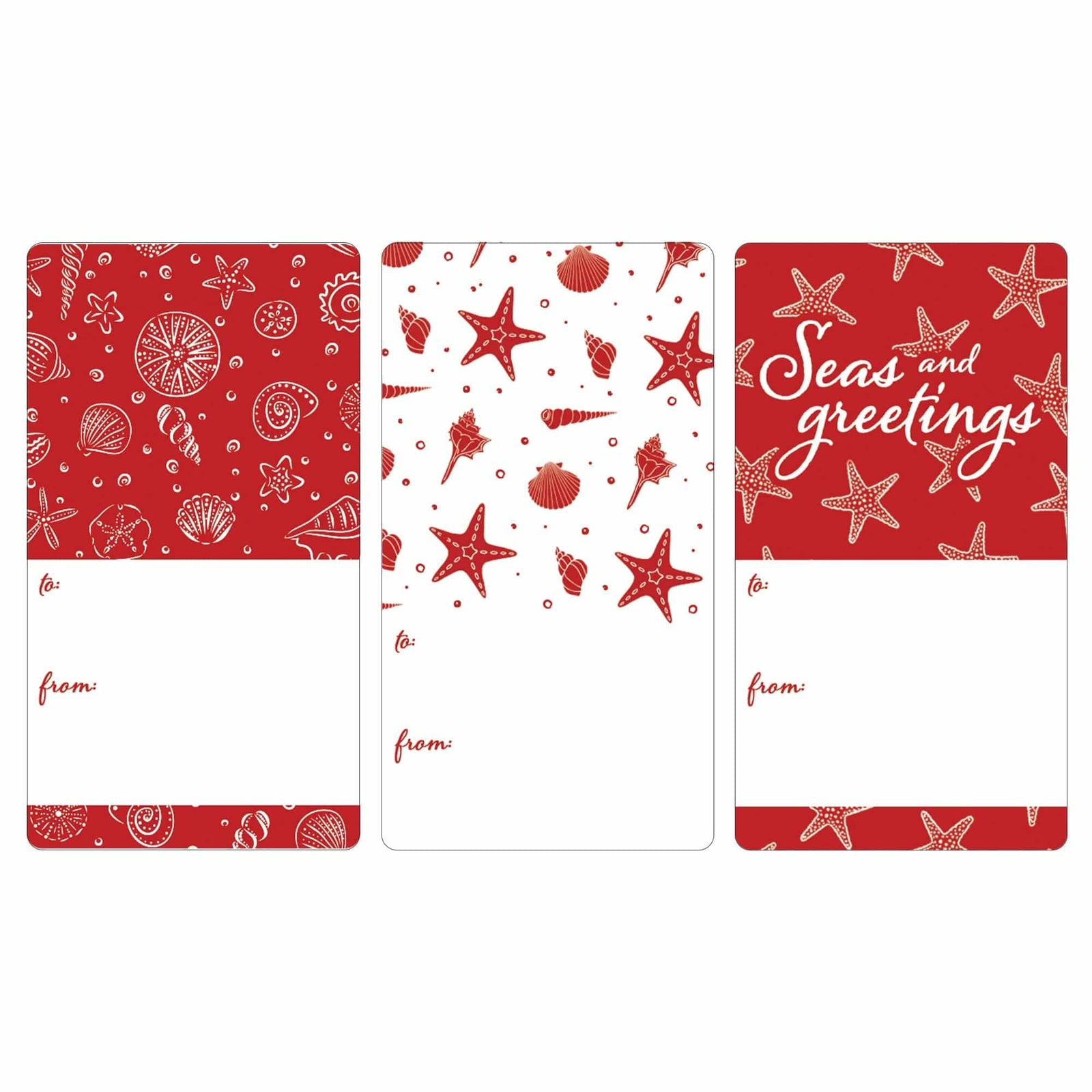 Christmas Gift Tag Stickers: Beachy Red Shells - 75 Stickers - Distinctivs Party