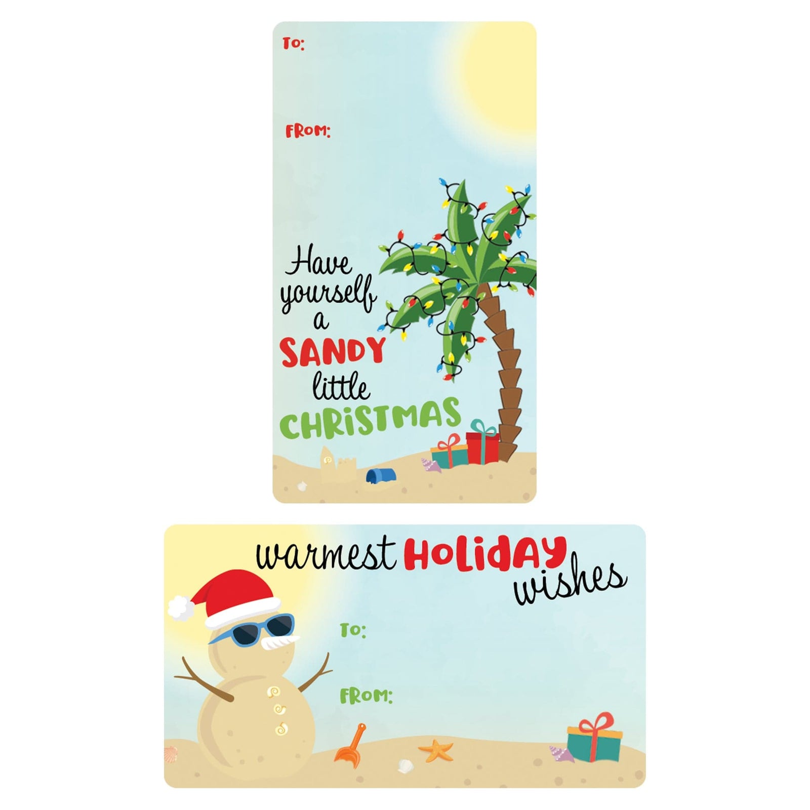 Christmas Gift Tag Stickers: Beachy Tropical Beach – 75 Labels - Distinctivs Party