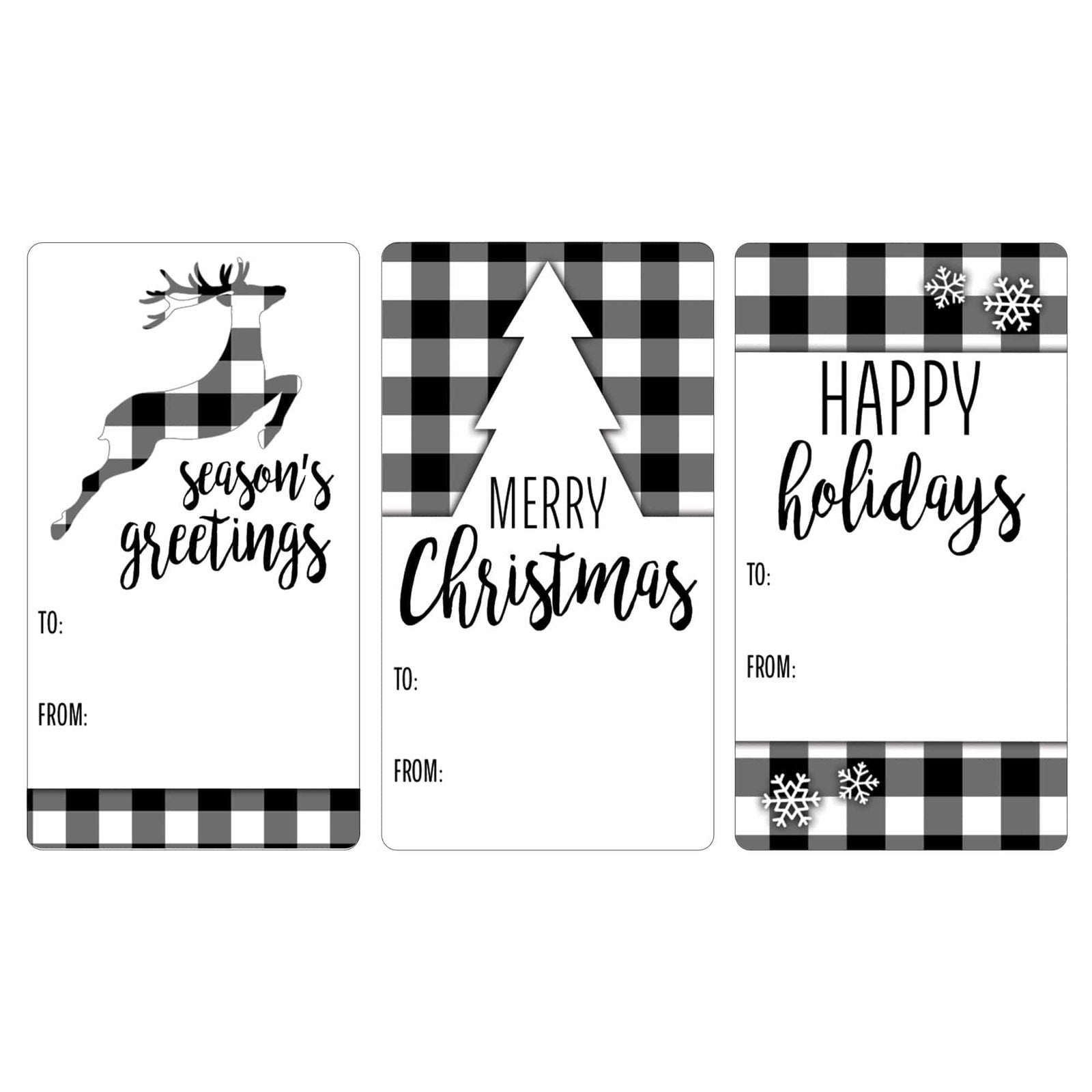 Christmas Gift Tag Stickers: Classic Black and White Buffalo Plaid  - 75 Stickers - Distinctivs Party
