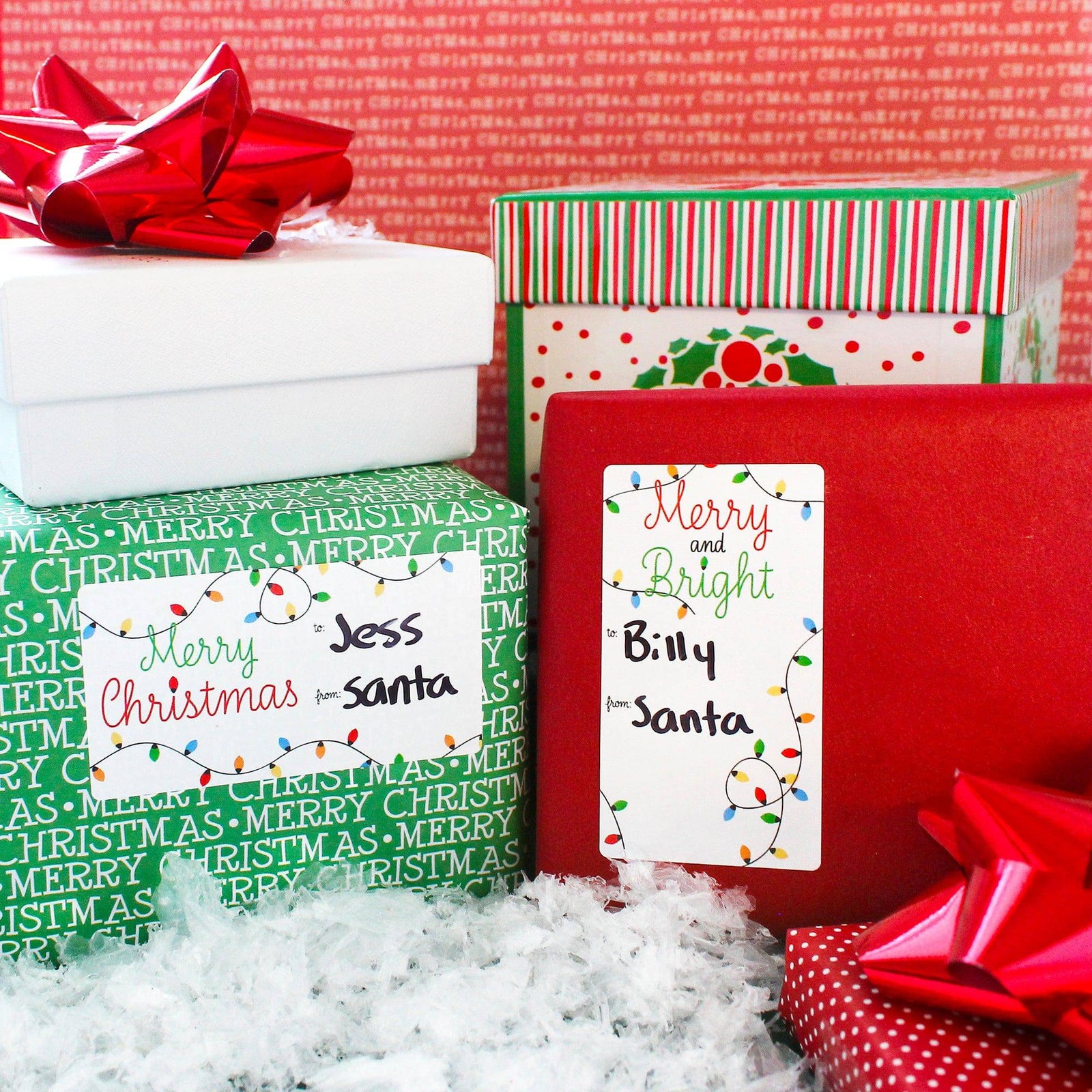 Christmas Gift Tag Stickers: Classic Christmas Lights – 75 Stickers - Distinctivs Party