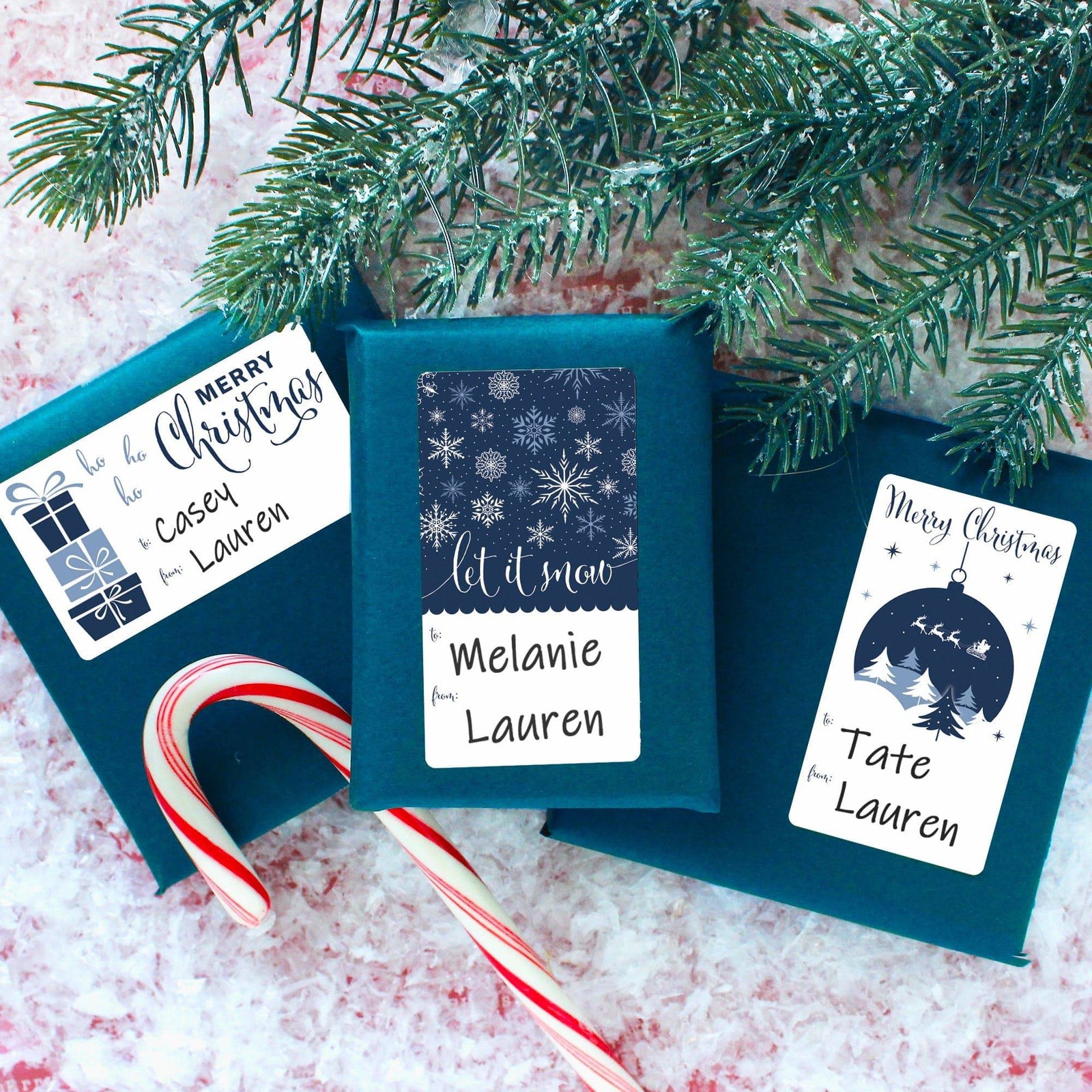 Christmas Gift Tag Stickers: Classic Navy Blue Snow - 75 Stickers - Distinctivs Party