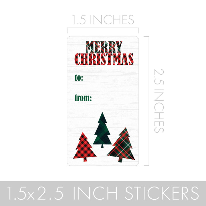 Christmas Gift Tag Stickers: Classic Plaid Christmas Trees - 75 Stickers - Distinctivs Party