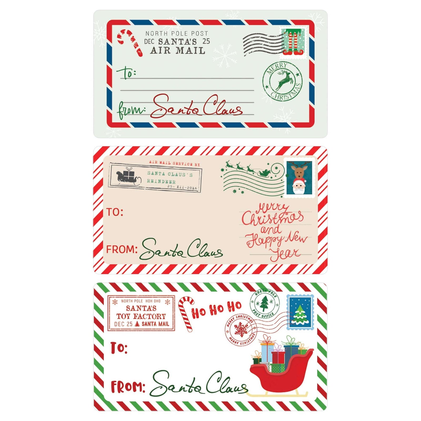 Christmas Gift Tag Stickers: Classic Postcards from Santa with Sleigh- 42 Stickers - Distinctivs Party