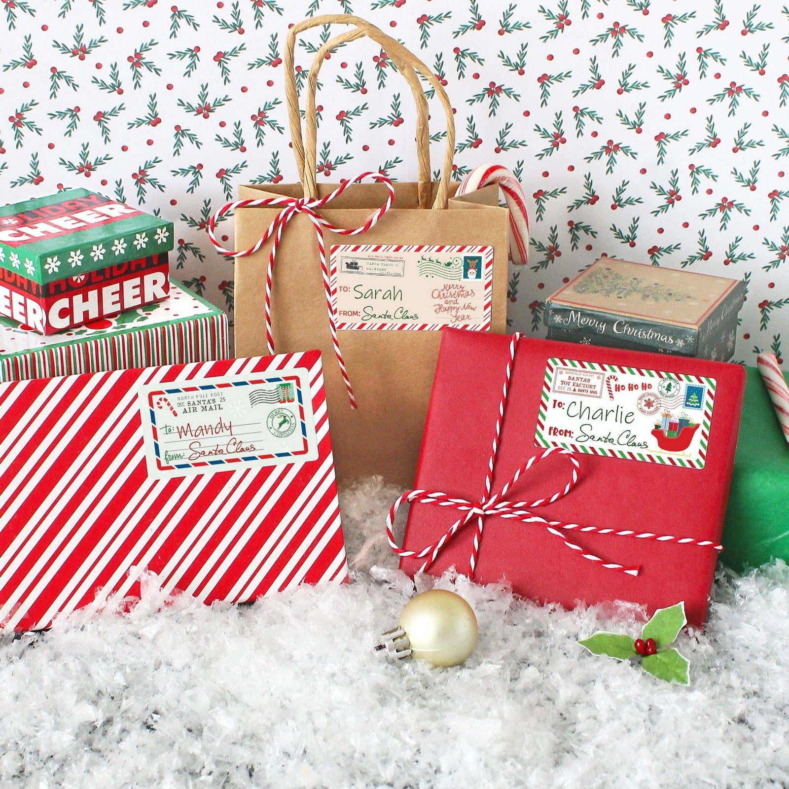 Christmas Gift Tag Stickers: Classic Postcards from Santa with Sleigh- 75 Stickers - Distinctivs Party