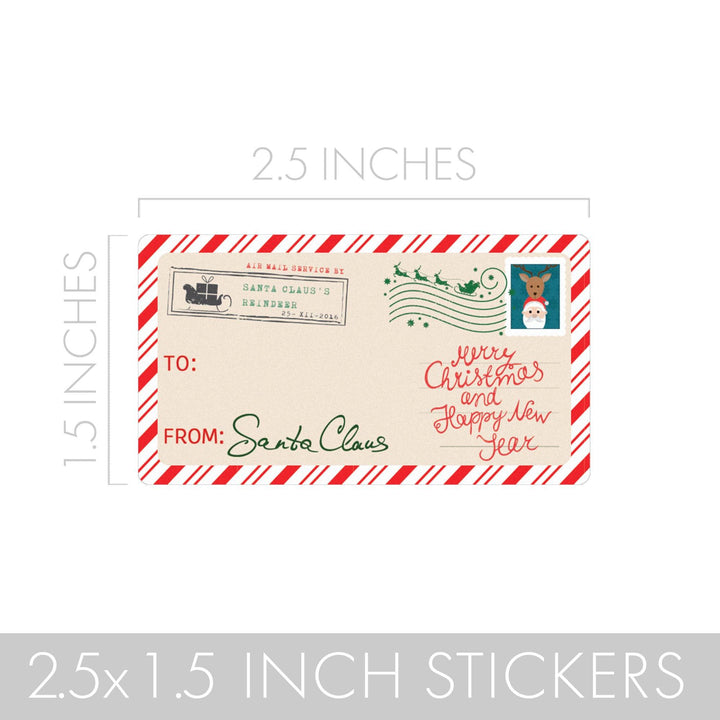 Christmas Gift Tag Stickers: Classic Postcards from Santa with Sleigh- 75 Stickers - Distinctivs Party