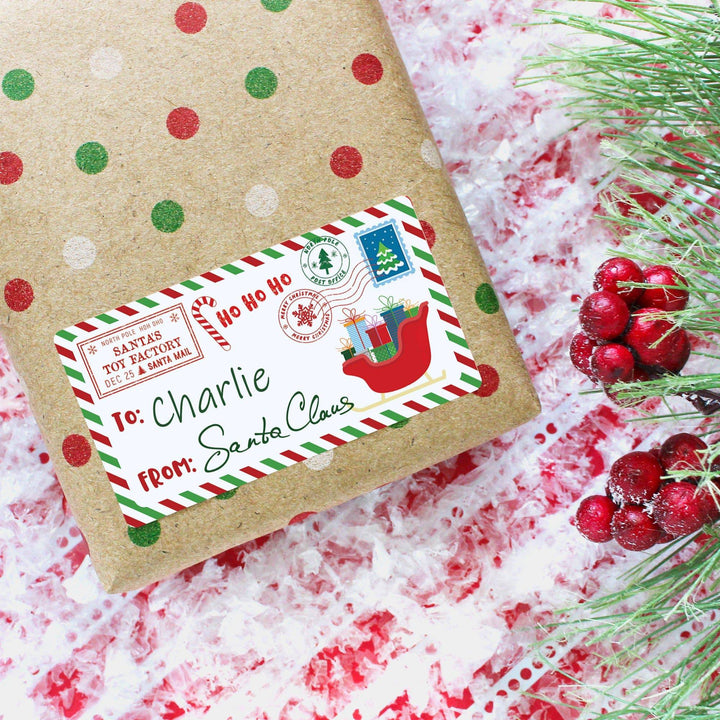 Christmas Gift Tag Stickers: Classic Postcards from Santa with Sleigh- 75 Stickers - Distinctivs Party