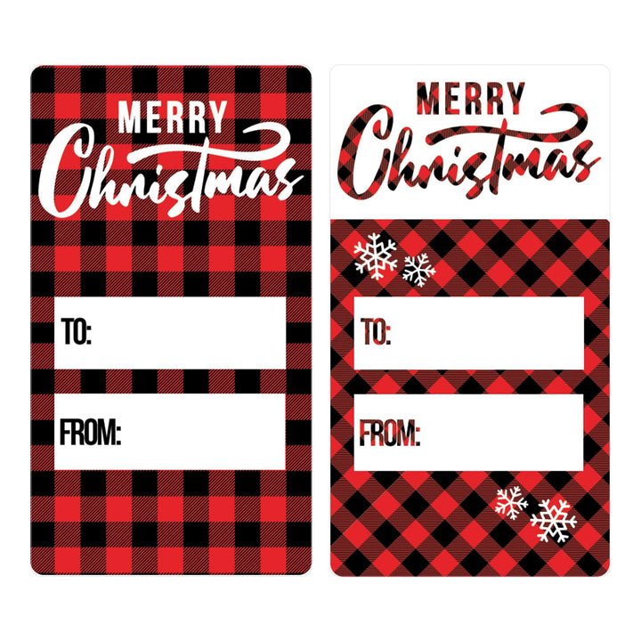 Red and Black Buffalo Plaid Christmas Holiday Gift Tag Labels - 75 Stickers