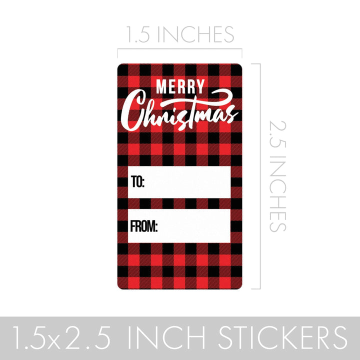 Red and Black Buffalo Plaid Christmas Holiday Gift Tag Labels - 75 Stickers