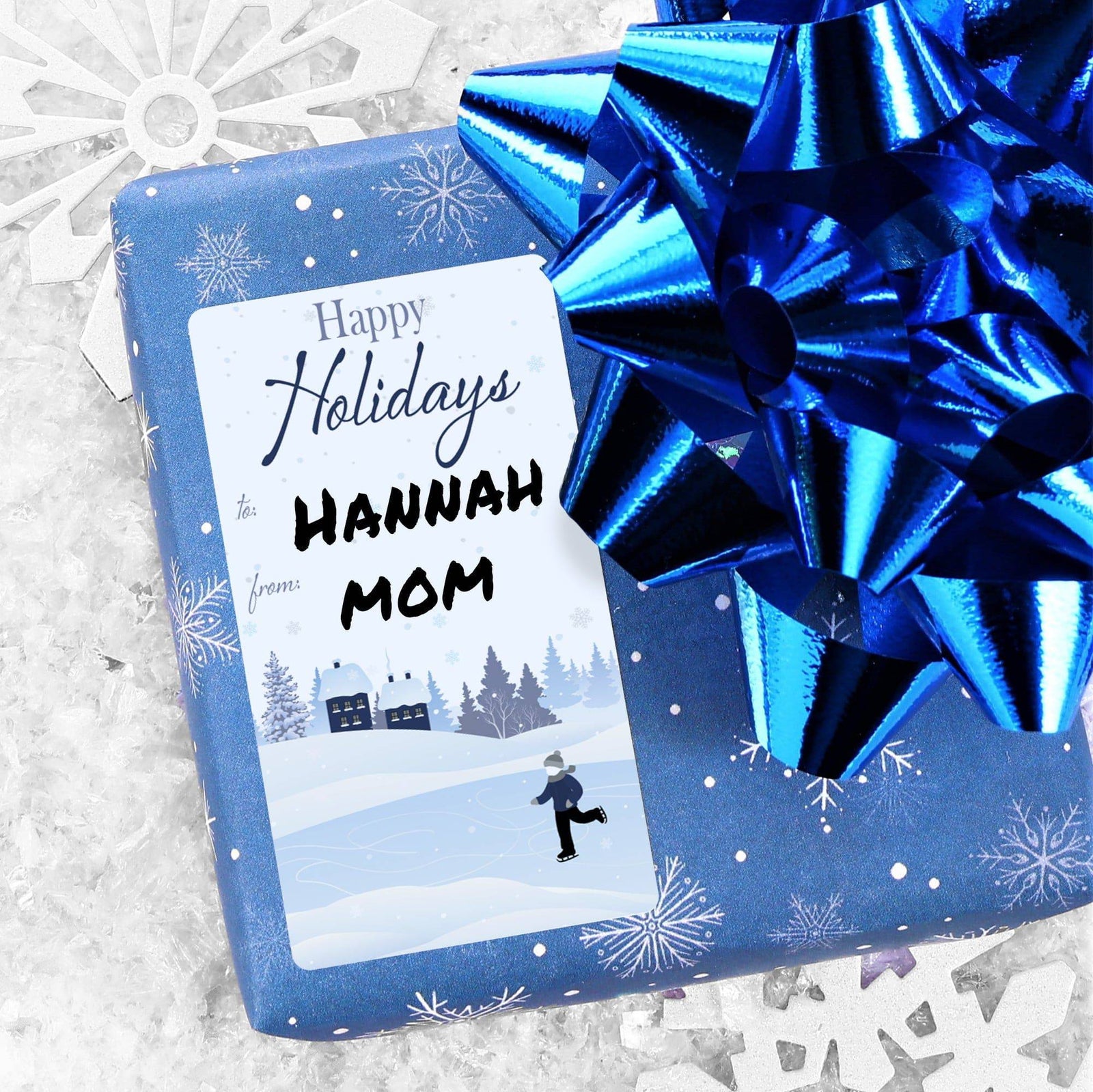 Christmas Gift Tag Stickers: Classic Winter Snow Cozy Snowy Winter Scene - 75 Stickers - Distinctivs Party