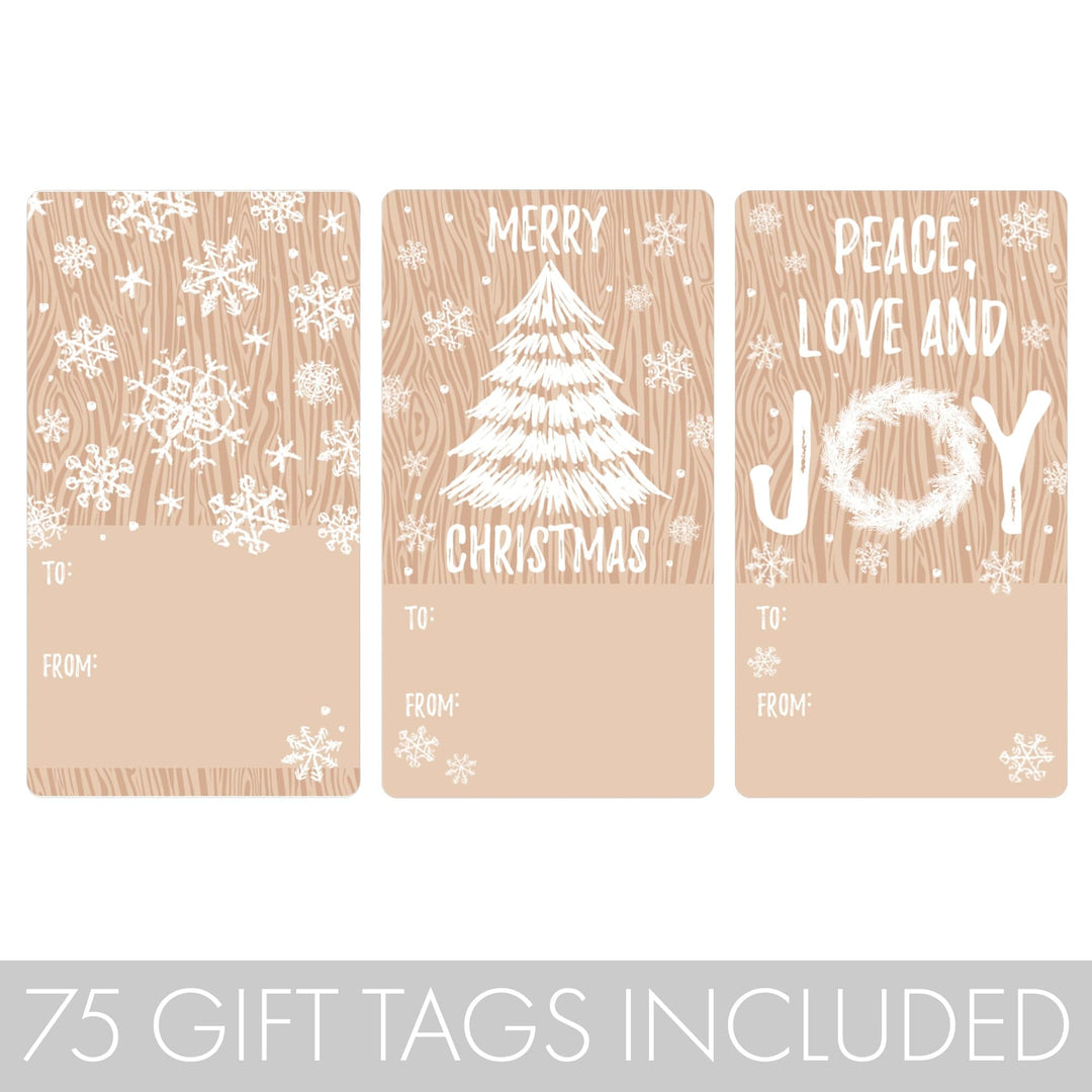 Christmas Gift Tag Stickers: Classic Woodgrain Rustic – 75 Labels - Distinctivs Party