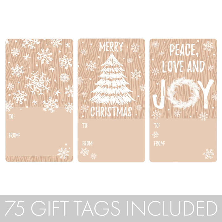 Christmas Gift Tag Stickers: Classic Woodgrain Rustic – 75 Labels - Distinctivs Party