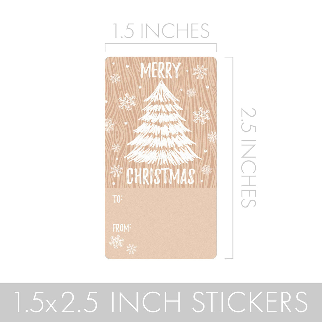 Christmas Gift Tag Stickers: Classic Woodgrain Rustic – 75 Labels - Distinctivs Party