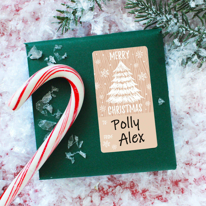 Christmas Gift Tag Stickers: Classic Woodgrain Rustic – 75 Labels - Distinctivs Party