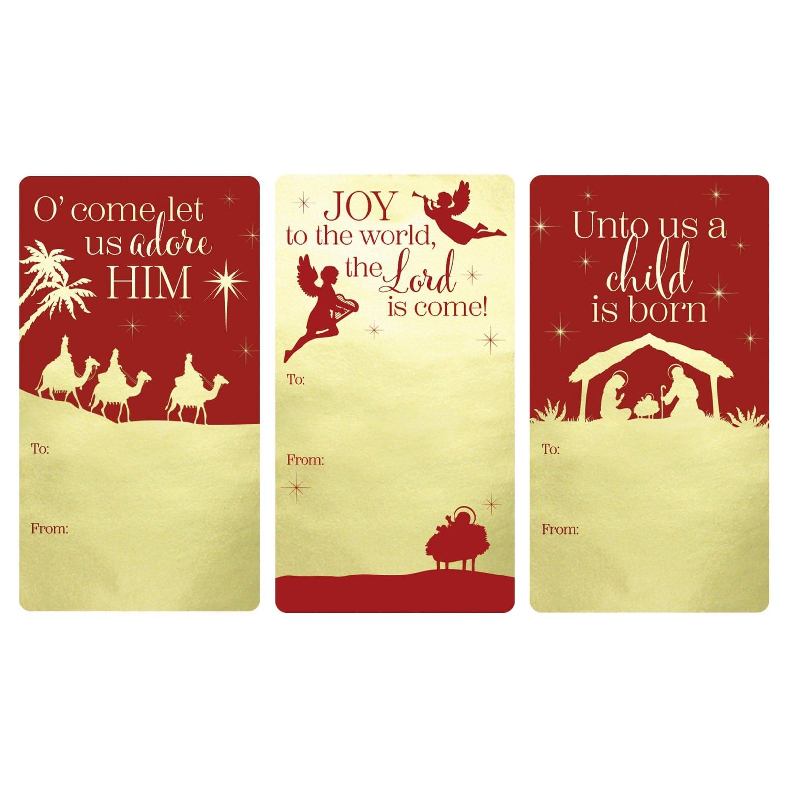 Christmas Gift Tag Stickers: Gold Foil & Christmas Nativity - 75 Stickers - Distinctivs Party