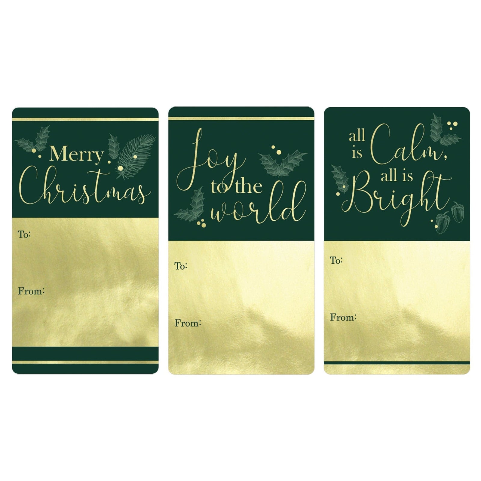 Christmas Gift Tag Stickers: Gold Foil & Green – 75 Stickers - Distinctivs Party