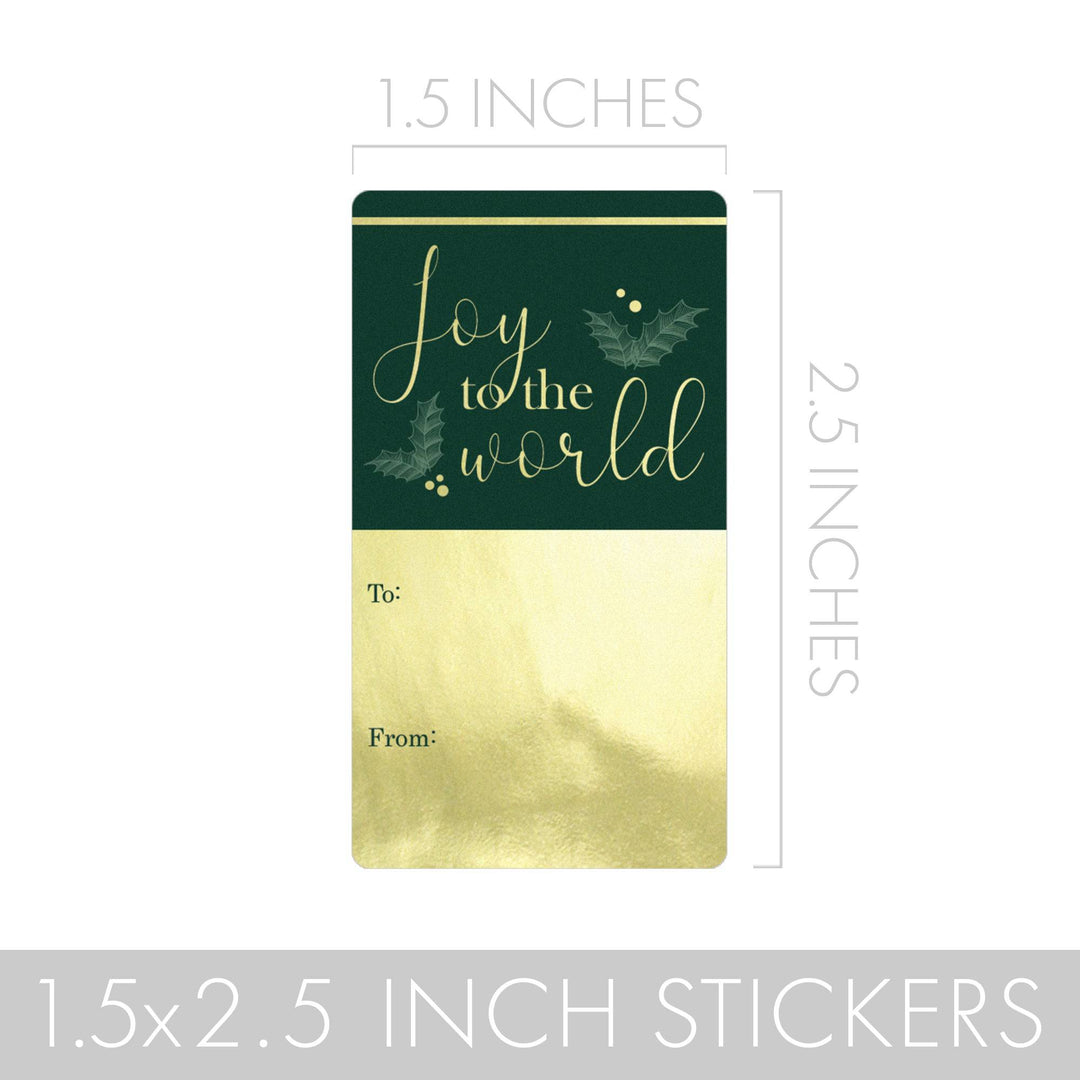 Christmas Gift Tag Stickers: Gold Foil & Green – 75 Stickers - Distinctivs Party