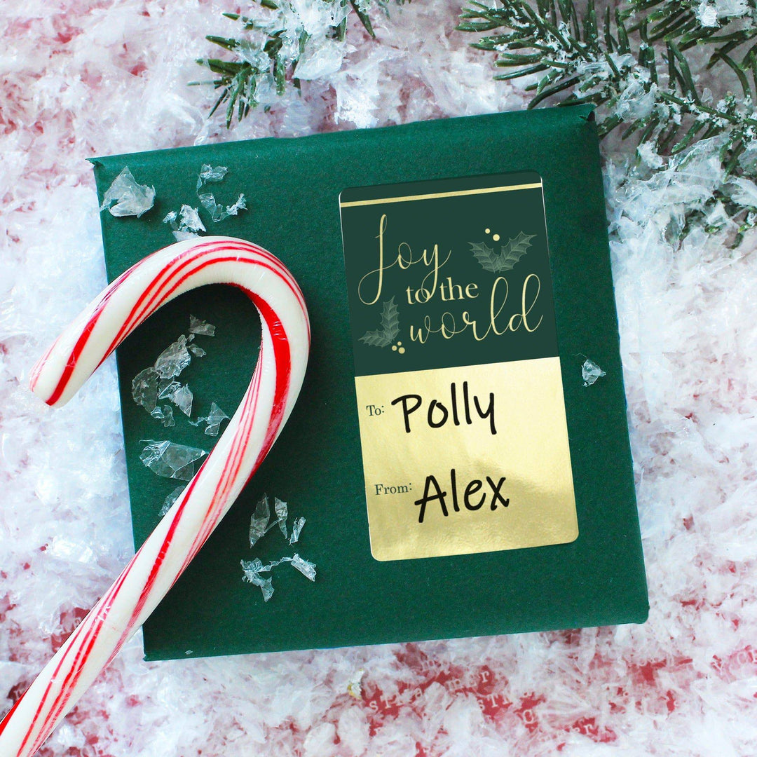 Christmas Gift Tag Stickers: Gold Foil & Green – 75 Stickers - Distinctivs Party
