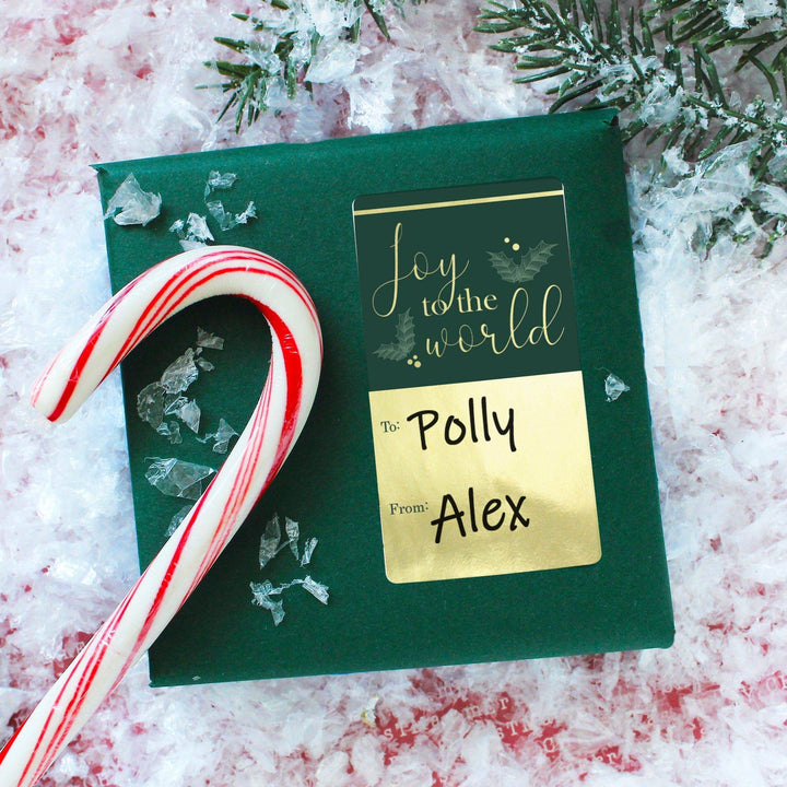 Christmas Gift Tag Stickers: Gold Foil & Green – 75 Stickers - Distinctivs Party