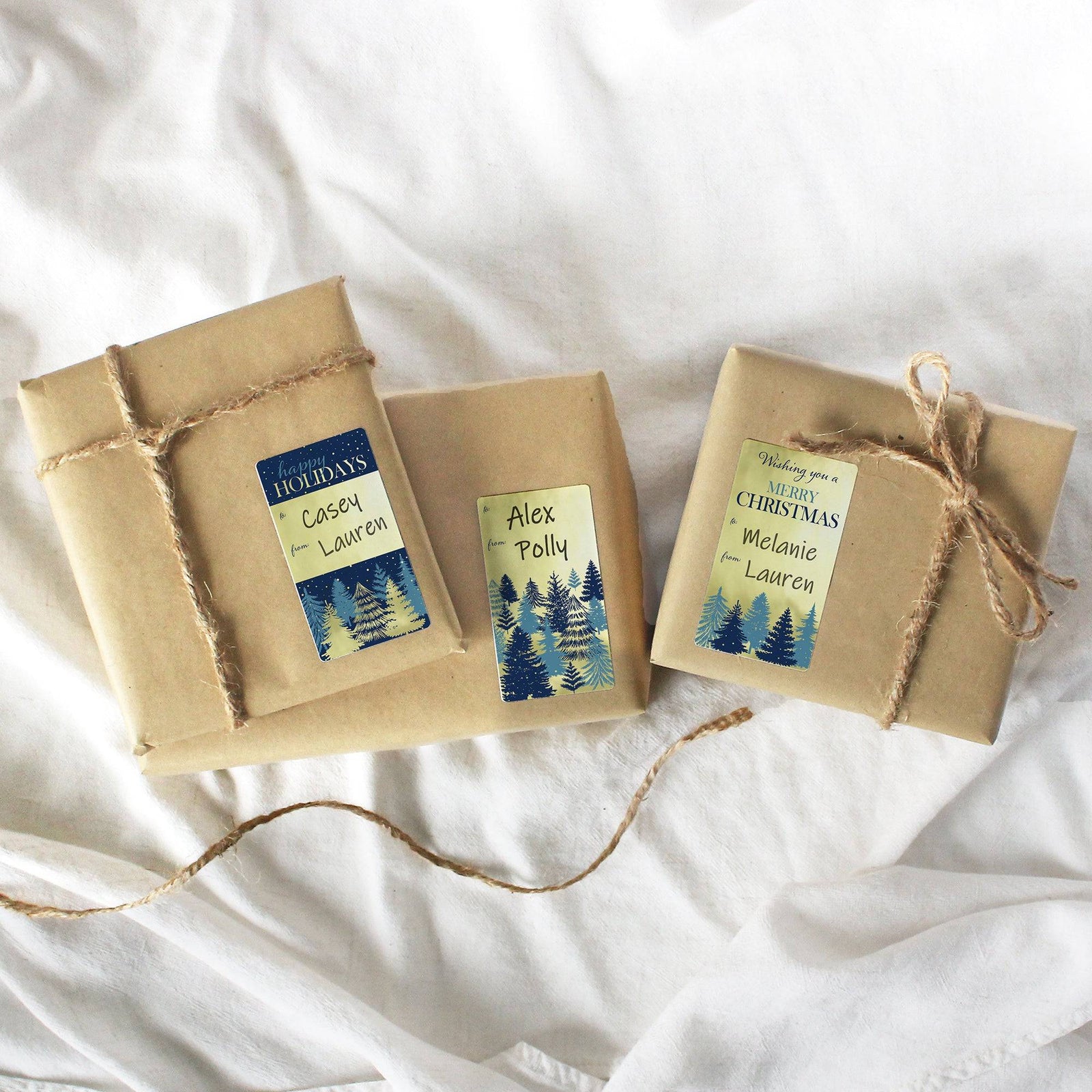 Christmas Gift Tag Stickers: Gold Foil & Navy – 75 Stickers - Distinctivs Party