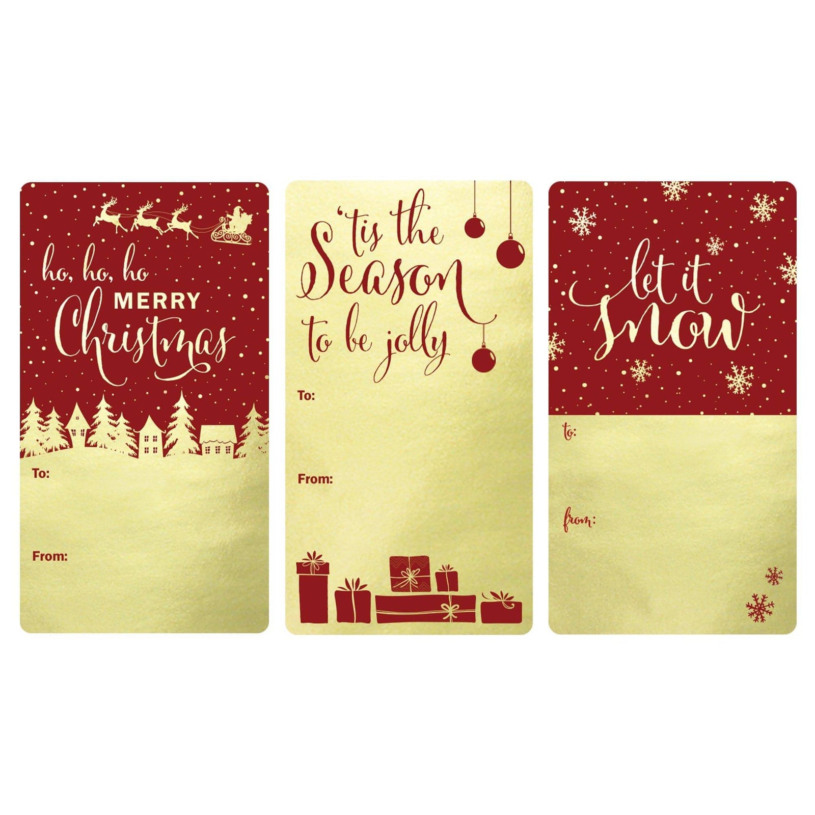 Christmas Gift Tag Stickers: Gold Foil & Red - 75 Stickers - Distinctivs Party