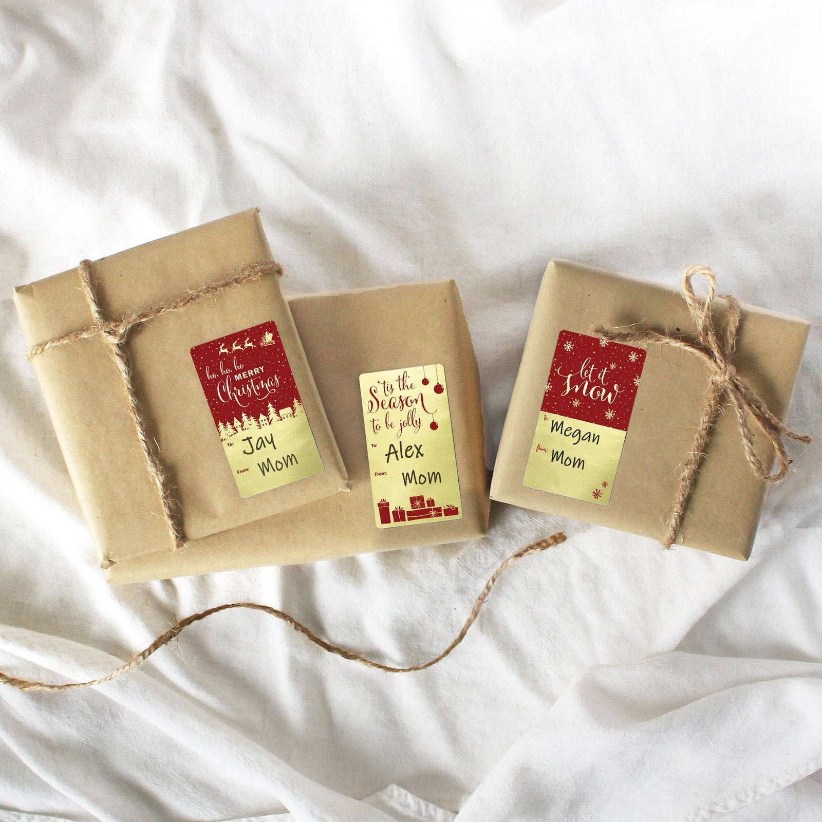 Christmas Gift Tag Stickers: Gold Foil & Red - 75 Stickers - Distinctivs Party