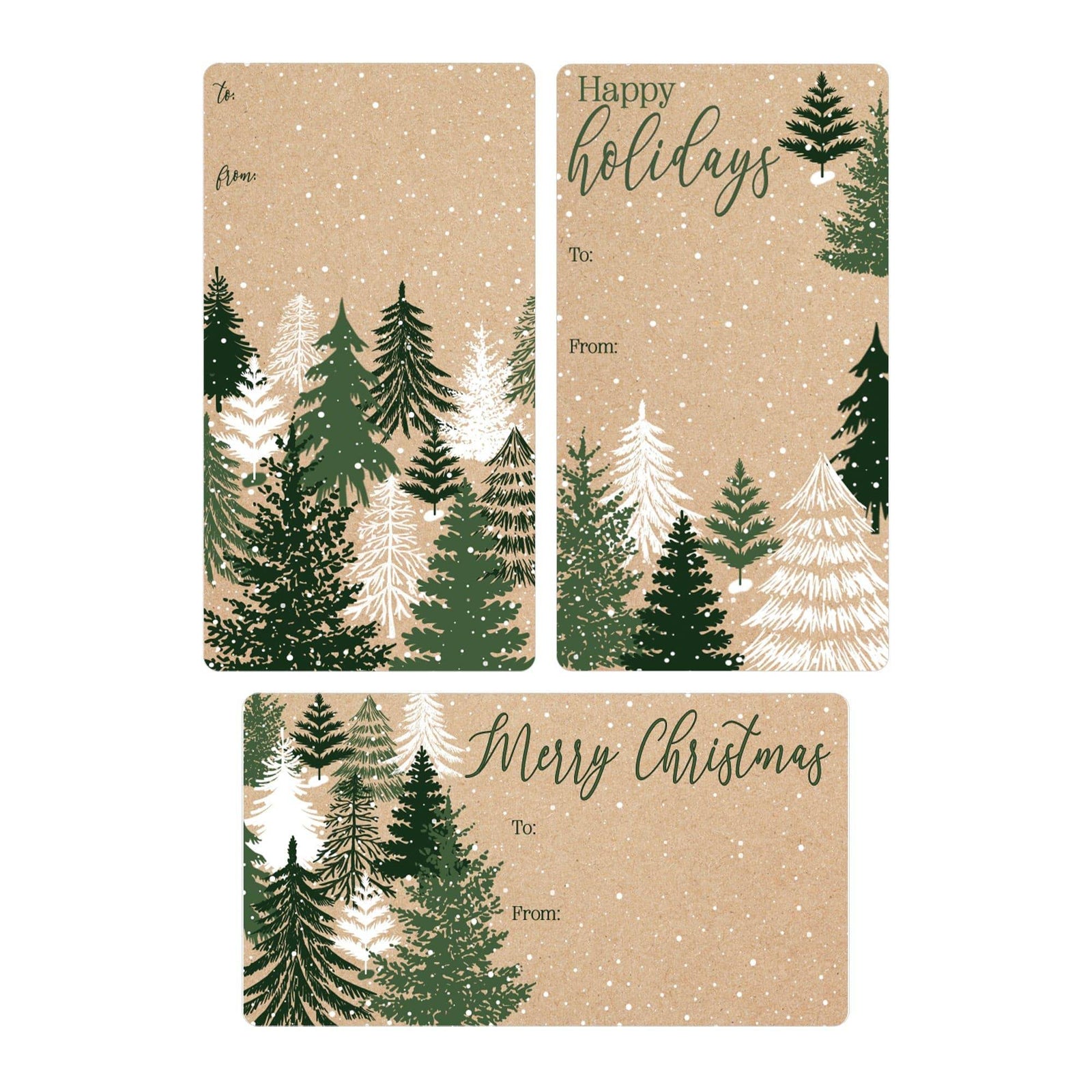 Christmas Gift Tag Stickers: Kraft Christmas - Evergreen Trees - 75 Stickers - Distinctivs Party