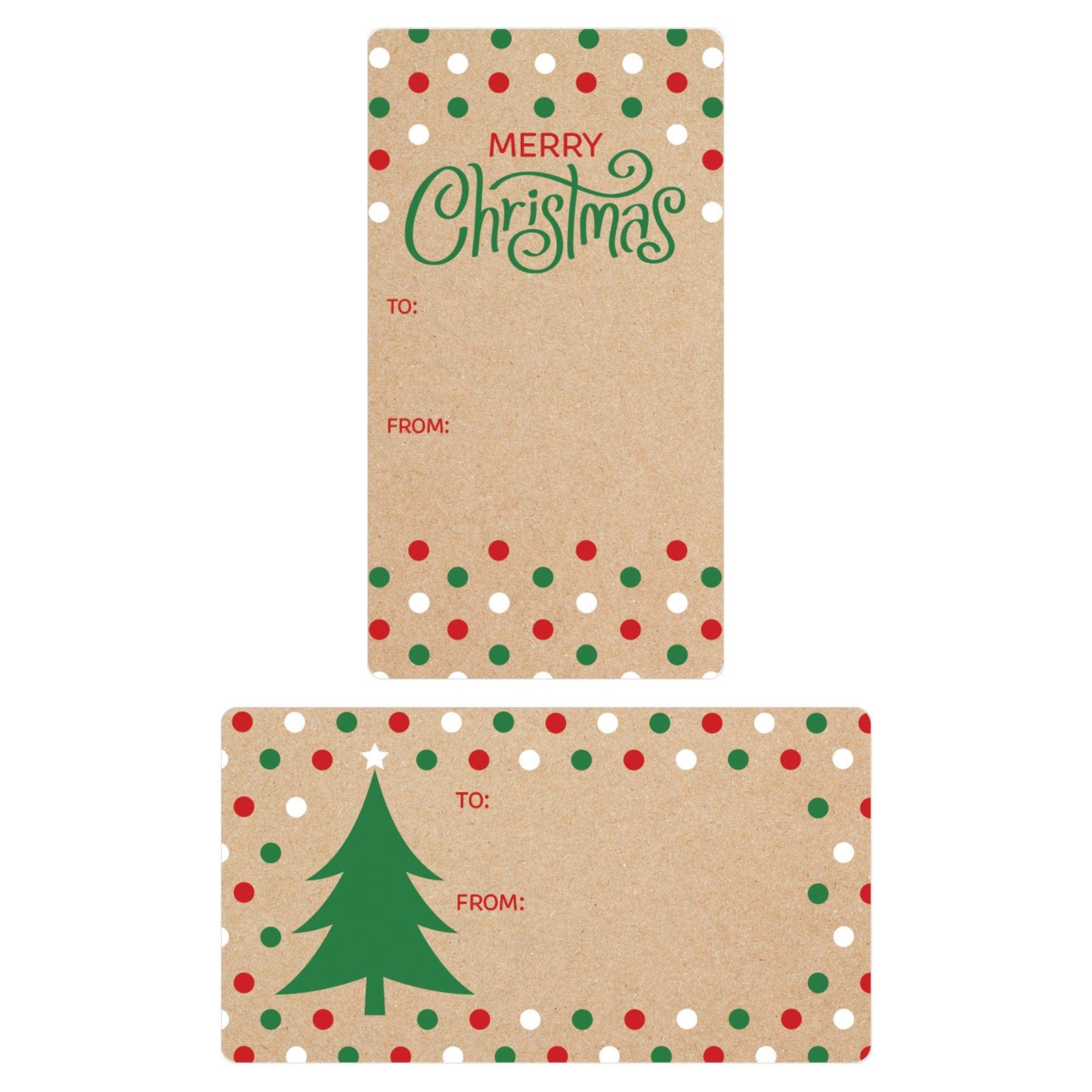 Christmas Gift Tag Stickers: Kraft Christmas - Red and Green Polka Dots - 75 Stickers - Distinctivs Party