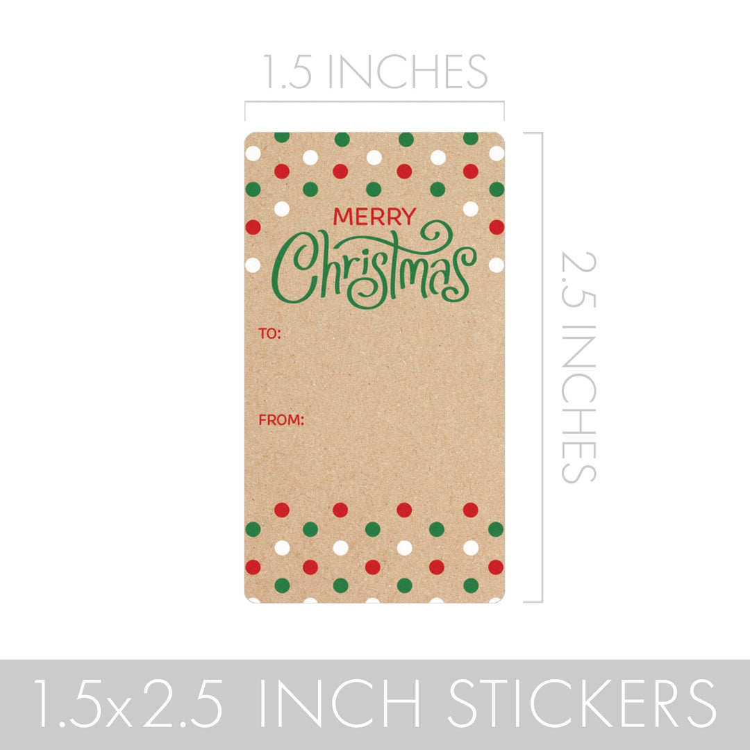 Kraft Christmas Gift Tag Stickers - Red and Green Polka Dots - 75 Count
