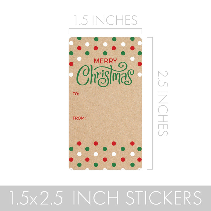 Kraft Christmas Gift Tag Stickers - Red and Green Polka Dots - 75 Count