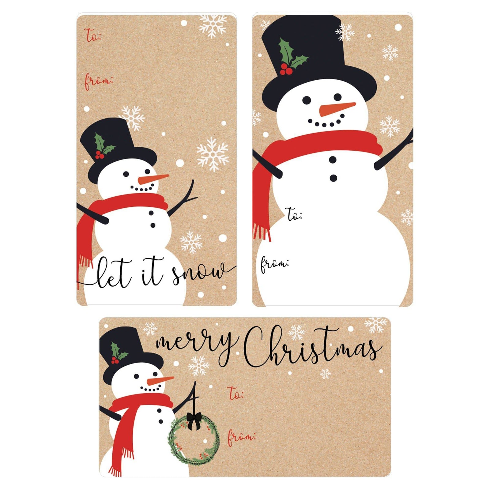 Christmas Gift Tag Stickers: Kraft Christmas - Snowman - 75 Stickers - Distinctivs Party