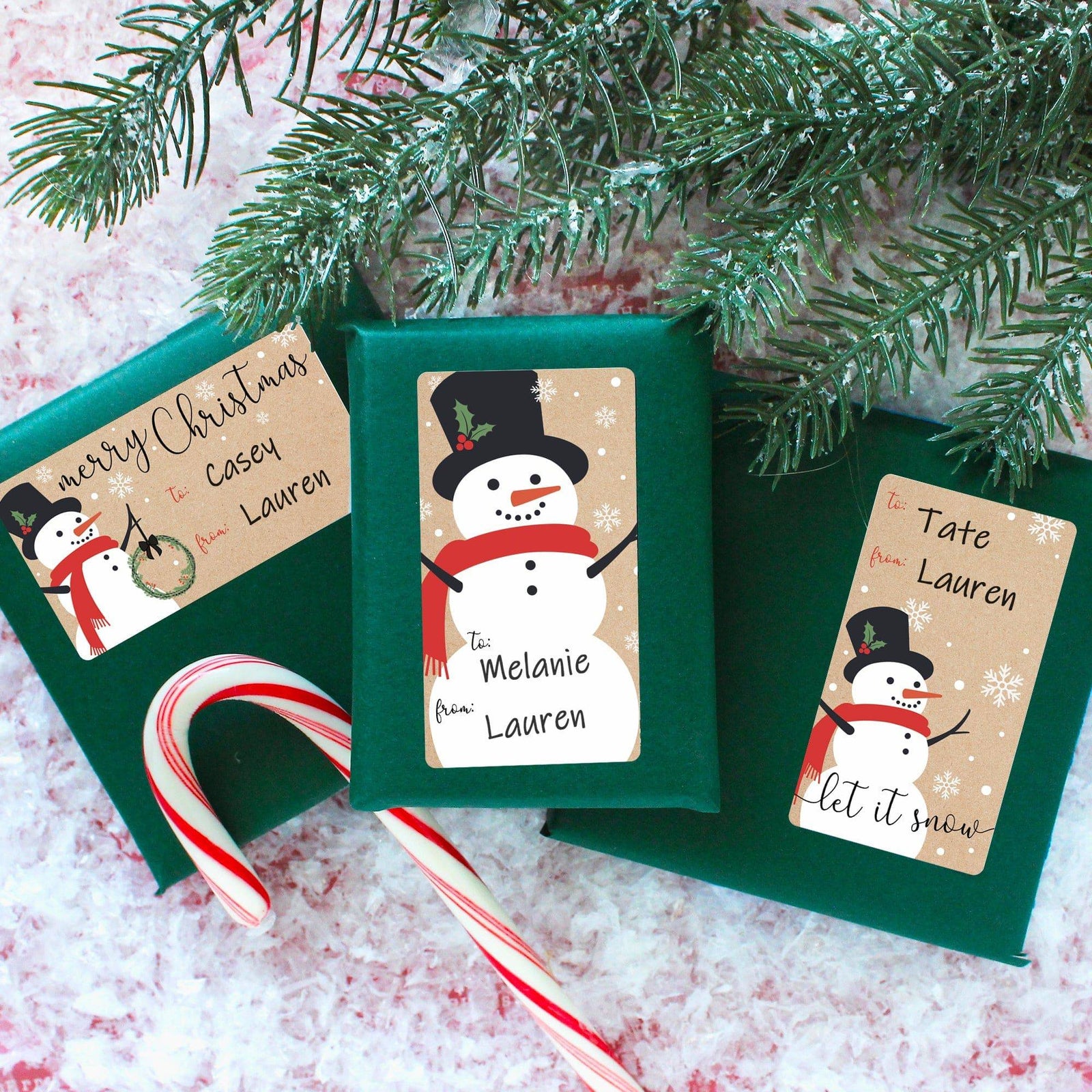 Christmas Gift Tag Stickers: Kraft Christmas - Snowman - 75 Stickers - Distinctivs Party