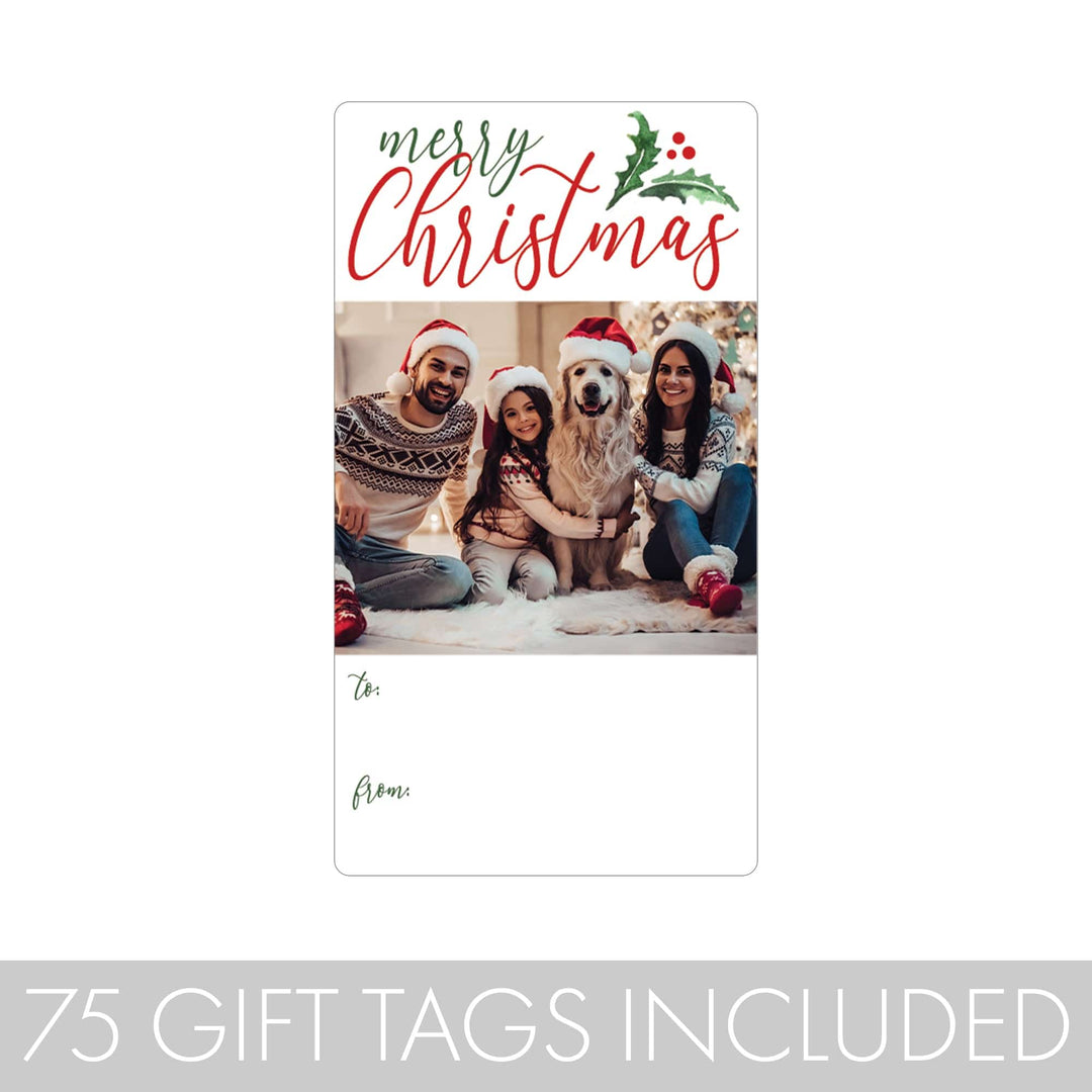 Christmas Gift Tag Stickers Personalized - Custom Photo Christmas Labels - 75 Count