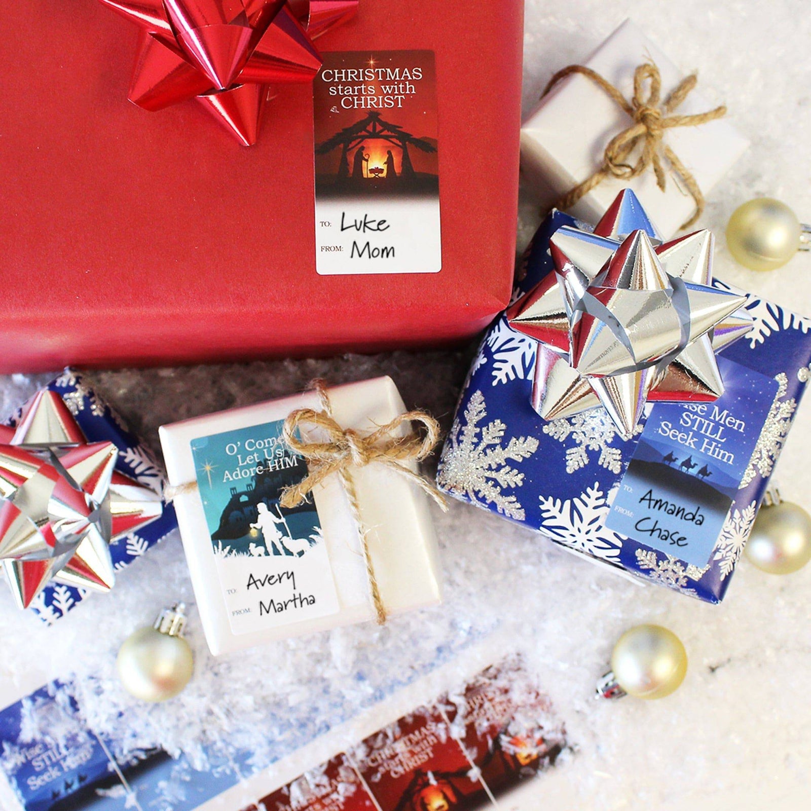 Christmas Gift Tag Stickers: Religious Christian Faith  - 75 Stickers - Distinctivs Party