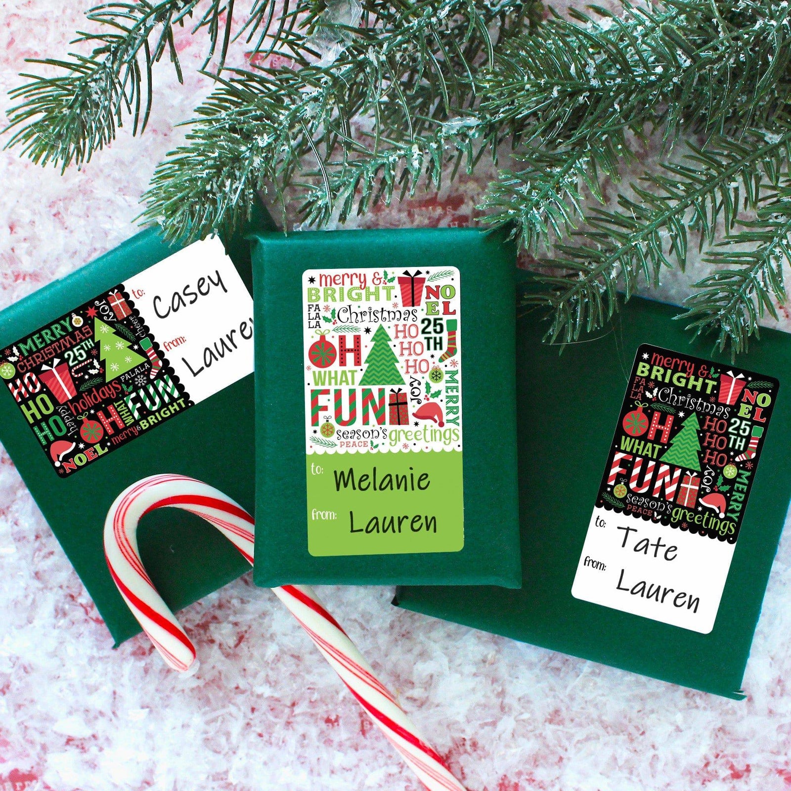 Christmas Gift Tag Stickers: Whimsical Bright Holiday Word Art - 75 Stickers - Distinctivs Party