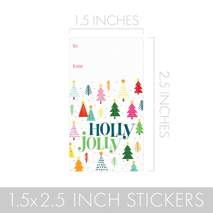 Christmas Gift Tag Stickers: Whimsical Colorful Trees - 75 Stickers - Distinctivs Party